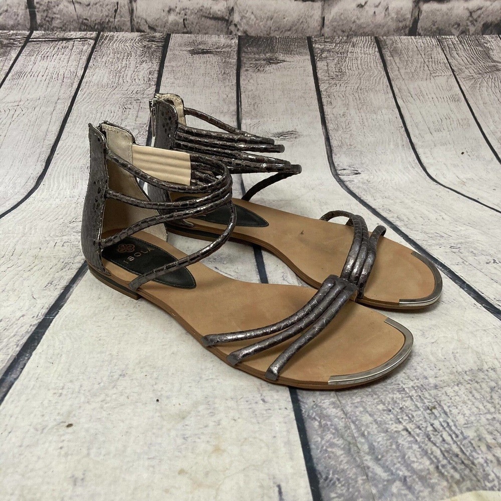 Isola Marisa Anthracite Silver Strappy Sandal Womens‎ Size 10 Zipper Closure
